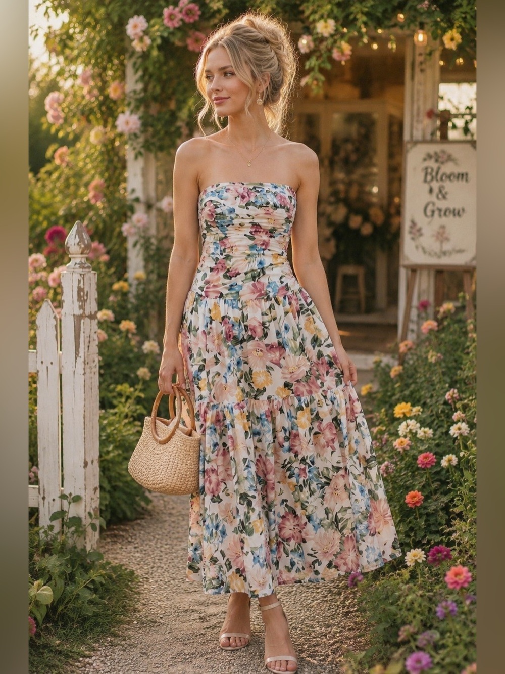 NWTS Ruby Sees Floral Strapless Maxi Dress Cottagecore Garden Party Sz 12